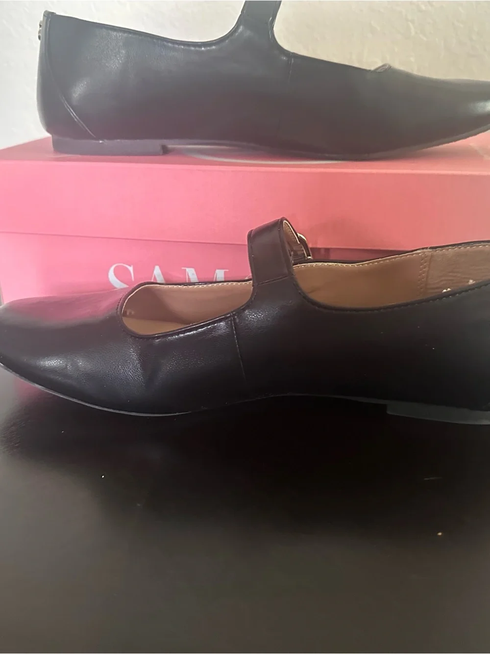 Sam & Libby Black Mary Jane Flats with Gold Buckle